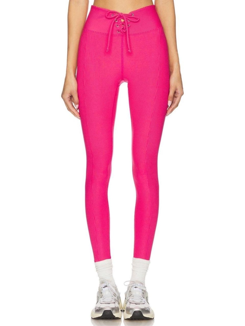 Year of Ours Ribbed Lace-Up Leggings - Hot Pink